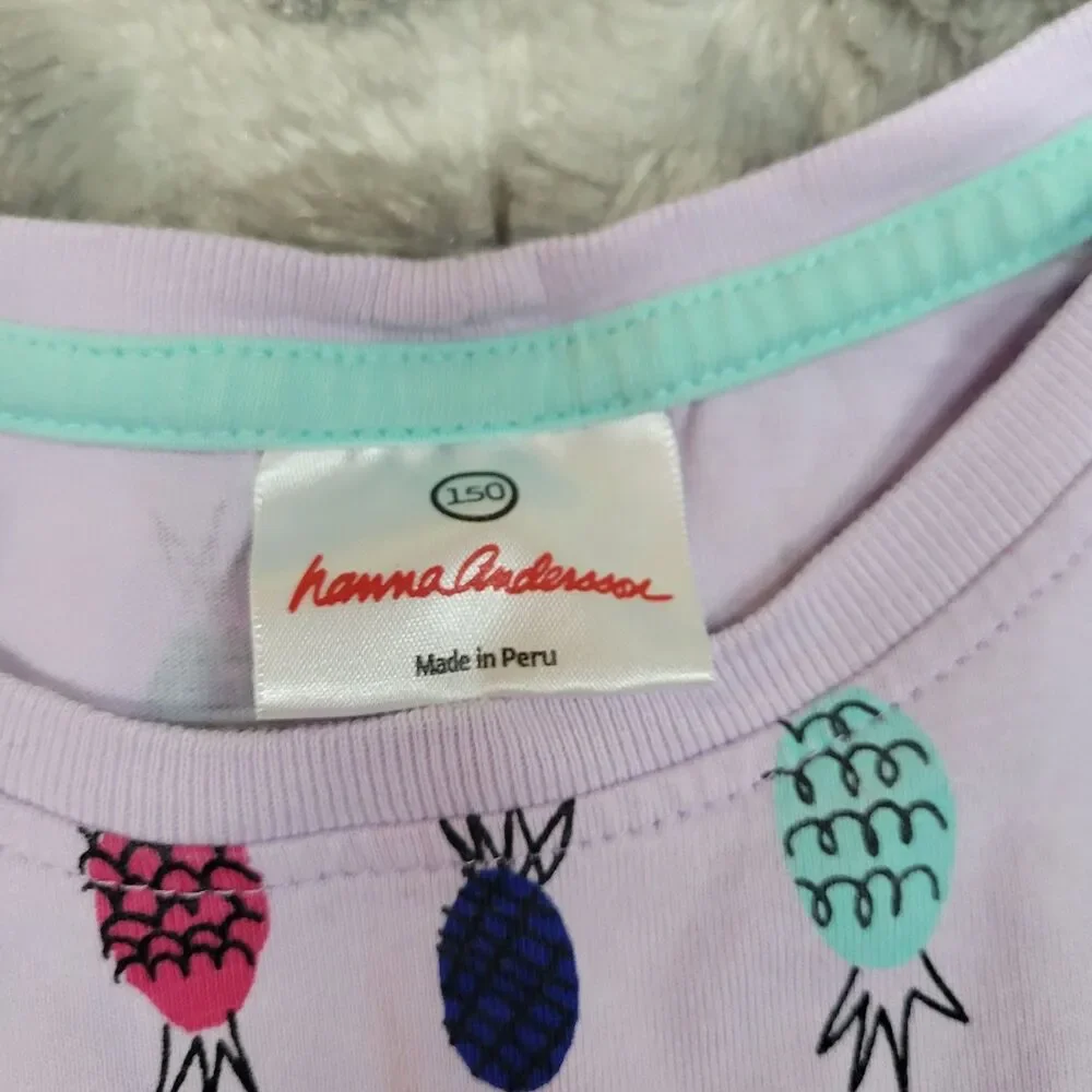 Hanna Andersson Girls Size 150 US 12 Purple Pineapple Casual Spring Summer Dress